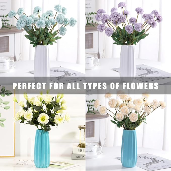 Blue Ceramic Vase 7.3 Inch - Glossy Minimalist Nordic Flower Vase for Home Decor, Perfect for Dried/Fresh Flowers, Wedding Centerpiece, Housewarming Gift for Christmas, Mother’s Day, Valentine’s Day