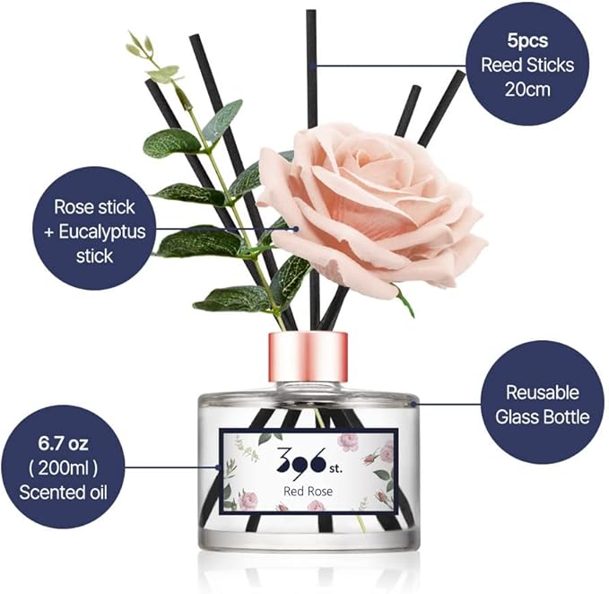 396 st. Rose Flower Reed Diffuser, Red Rose, 200ml(6.7oz) / Reed Diffuser Sets, Home Fragrance, Scented Oils, Home & Bathroom Décor