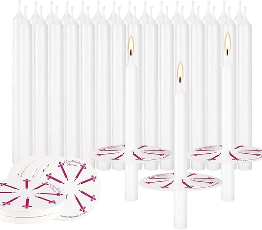 100 White Odorless Taper Candles - Handheld with Drip Protection, 5 Inches - Church & Sabbath Religious Candles