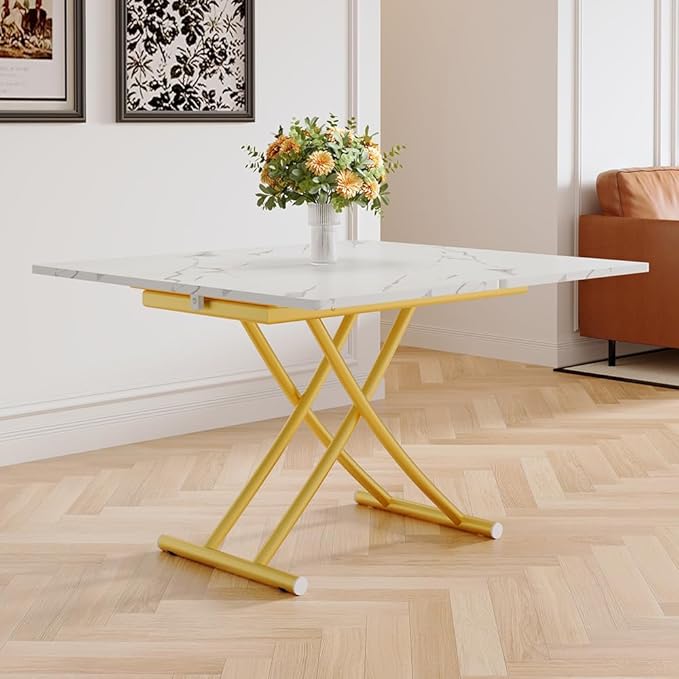 4 in 1 Folding Dining Table with Adjustable Lift Top & Wheels, Multi-Function Coffee Table to Dining Table for Apartments, Kitchens, Living Rooms, Scratch-Resistant & Easy Assembly