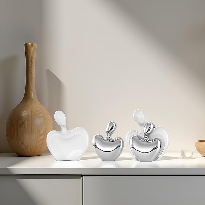 White Silver Mini Hugging Couple Statue Ceramic Lover Figurine Home Decor is a Romantic Gift for Her on Wedding Anniversary and Valentines, TV Stand Decoration Knick Knacks for Shelves (White Silver)