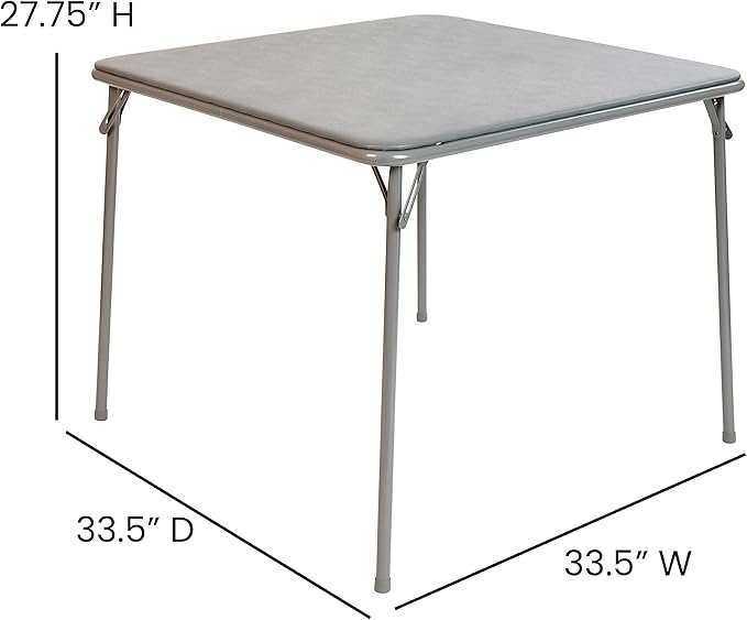 EMMA + OLIVER 33.5" Square Multipurpose Folding Card Table for 4 Players, Portable Square Folding Table with Padded Vinyl Top, Gray
