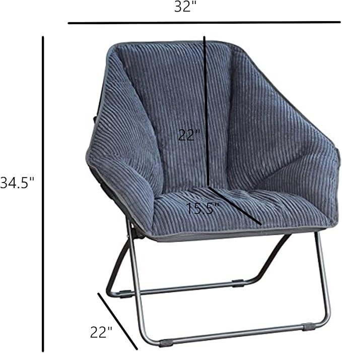 Zenithen Limited Hexagon Folding Dish Corduroy Chair, Perfect for Dorm Rooms, Bed Rooms, Accent Chairs, Reading, Studying, Gaming, Journaling and Lounging, Gray (Pack of 1)