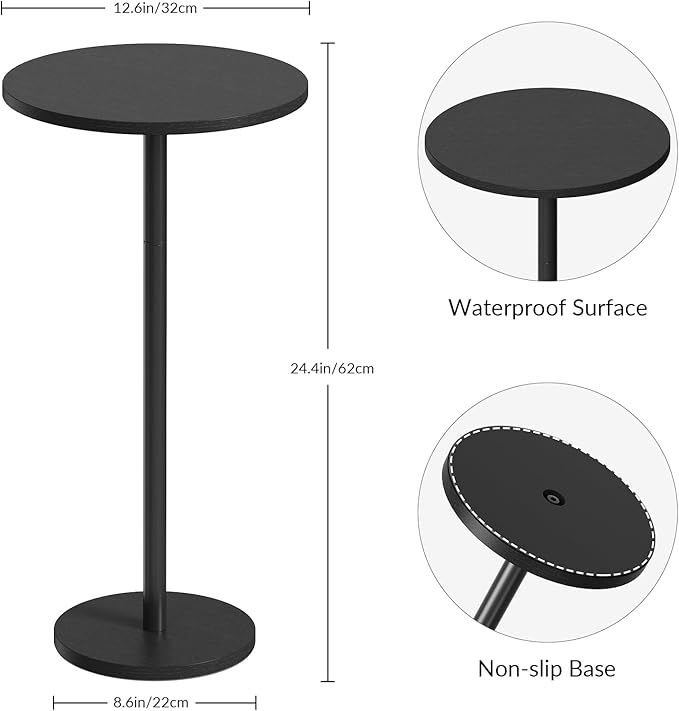 Round Small Side Table Set of 2, Drink Tables for Small Spaces Pedestal Side Table Black for Sofa, Circle End Tables for Living Room, Bedroom and Balconty