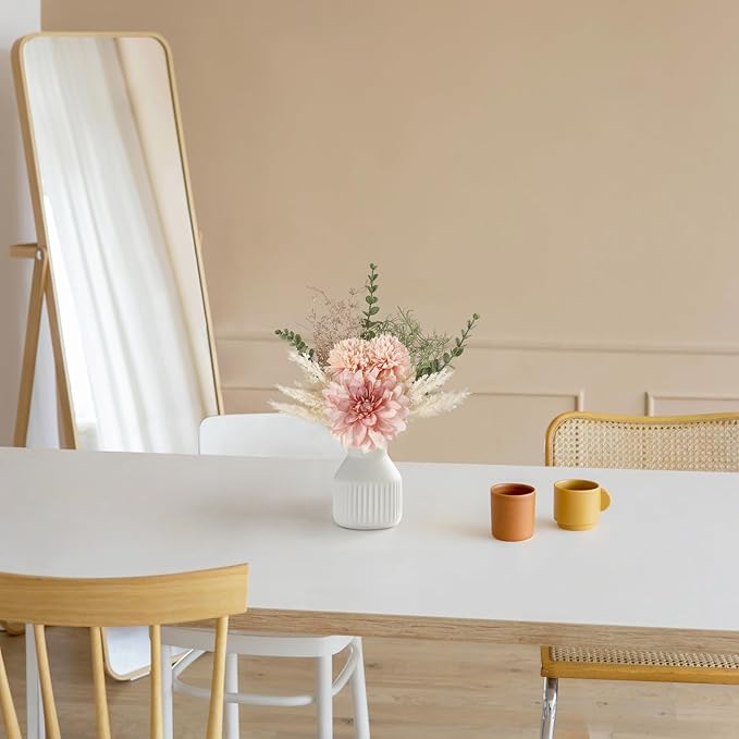 Mkono Small Artificial Flowers in Ceramic Vase 13.5" Centerpieces Coffee Table Decor, Silk Flower Arrangements for Home Decor Indoor Fake Flower Bouquet for Bathroom Dining Room Kitchen Wedding Pink