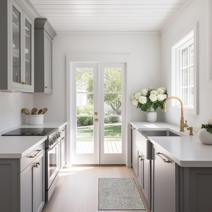 Wash and Dry Monotone Rug, Cool Gray Non-Slip Washable Doormat 24x35 in (Medium)