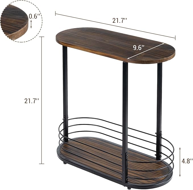 MyGift 21 Inch Tall Brown Wood Oval Side Table, 2 Tier Living Room Sofa End or Side Table with Bottom Storage