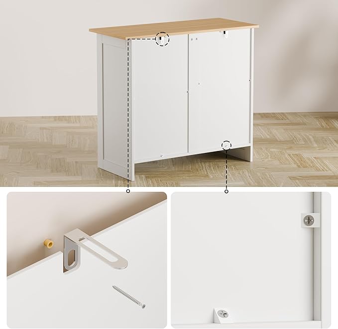 Buffet Cabinet with Storage - Buffets & Sideboards Kitchen Storage Cabinet, Wood Console Table Coffee Bar Accent Cabinets for Living Room Dining Room Entryway Small 2 Doors & Drawers, White 35.4"W