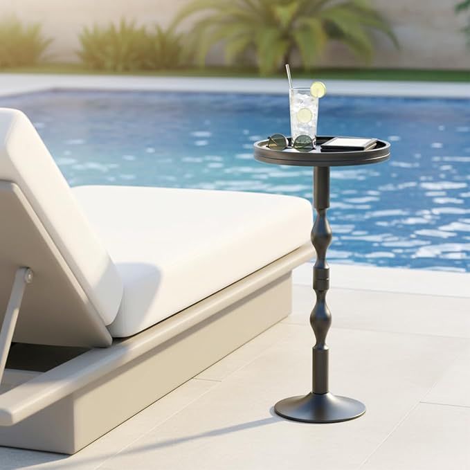 Small Round Drink Table,Pedestal Tables,Small Round Side Table for Narrow Spaces,End Table for Living Room, Bedroom, Bathroom,Balcony (Black)