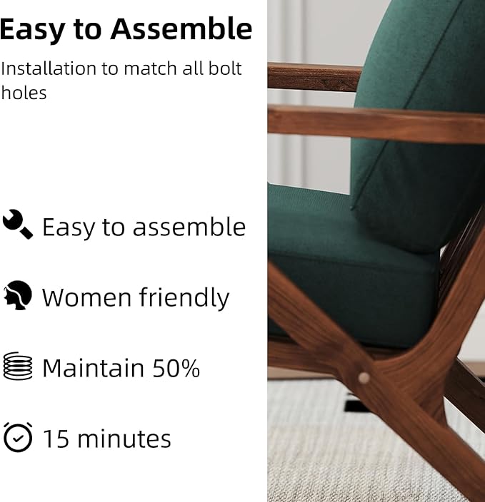 INZOY Mid-Century Modern Accent Chair Set of 2, Breathable Fabric Living Room Chair and Soft Thick Padded Armchair for Living Room Bedroom Reception with Removable Upholstered Cushions, Dark Green