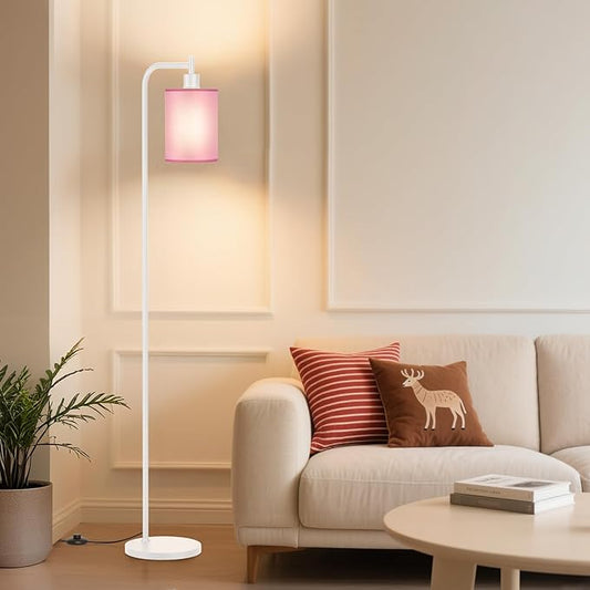 Floor Lamp with Linen Shade, Dimmable Tall Standing Lamp with Remote Control & 3 Color Temperatures, Modern Floor Lamps for Living Room Bedroom Office Corner, 9W LED Bulb Included