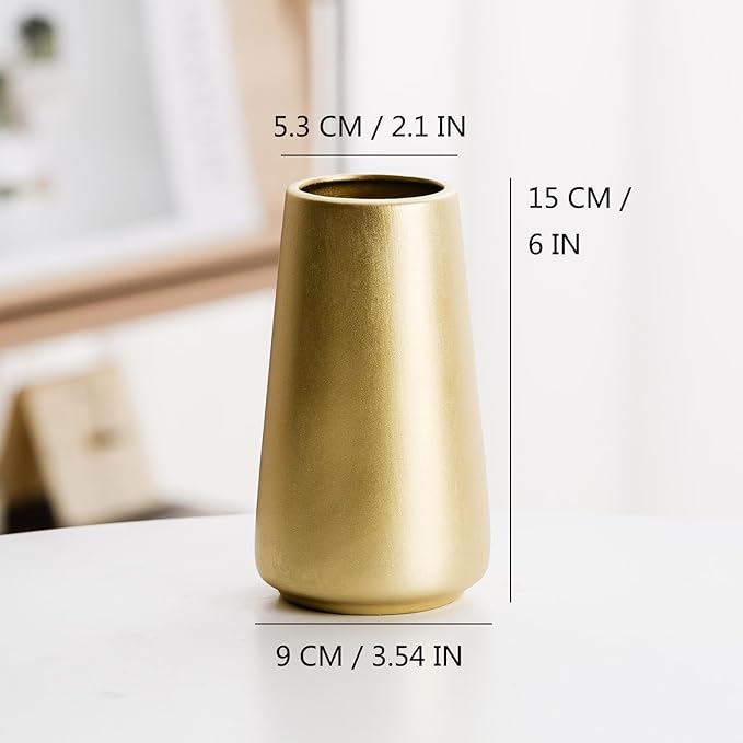 Light Gold Vase - 6" Gold Ceramic Flower vase for Home/Table/Accent Decor, Minimalist Modern Vases Ceramic for Centerpieces, Room Decor, Living Room, Bedroom or Gift
