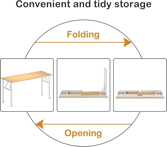 Need Home Office Desk Large Computer Desk 60 inch Sturdy Table Foldable Desk Gaming Computer Table No Assembly Required, Teak&White Frame AC5BW(152.4 * 60)