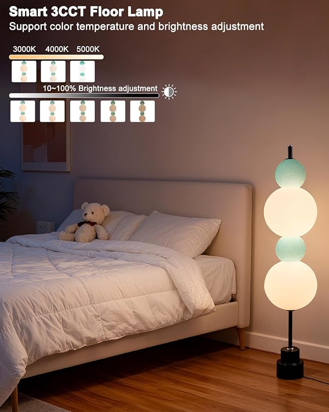 Lightdot Blue Globe Floor Lamp with 3 Color Temperatures LED Bulbs,Dimmable Floor Lamps with Touch Switch,Unique Modern Standing Tall Lamp for Bedroom Living Room Home Office
