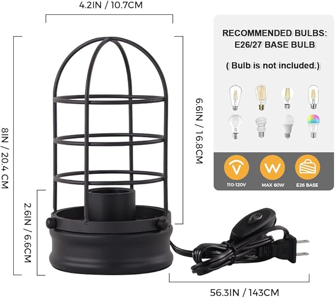 Cerdeco Small Vintage Table Lamp,Industrial Desktop Lamp for Bedside,Bar,Cafe,Bedroom,livingRoom,(Bulb Not Included)