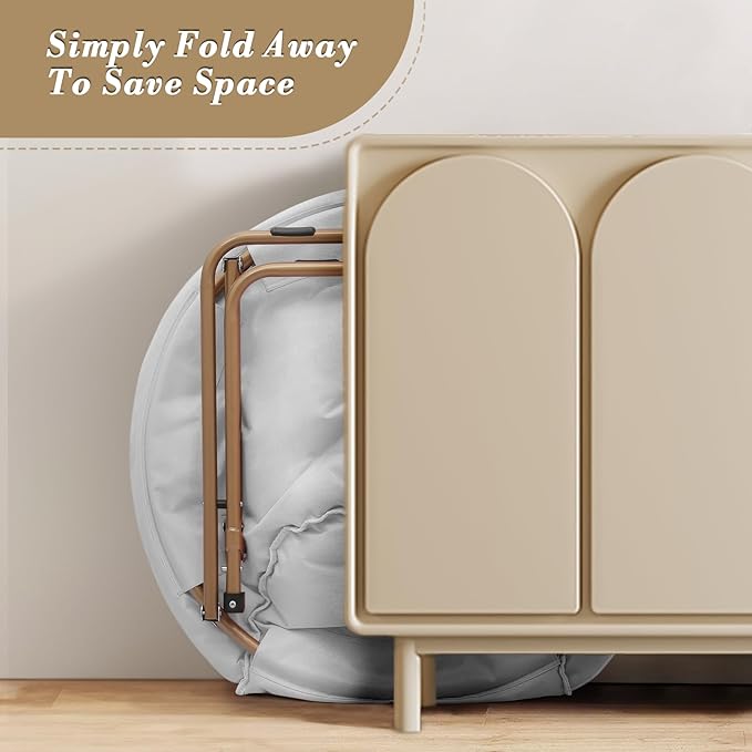 Athena Collection Modern White Faux Fur Saucer Chair with Ottoman, Foldable, Comfy Accent Chair for Bedroom, Living Room, Outdoor, 300lbs Weight Capacity