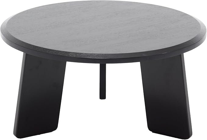 32" Round Coffee Table, Large Solid Wood French Country Accent Table, Farmhouse Side Table for Family/Office/Living Room/Sofa Couch End/Bedroom, Black