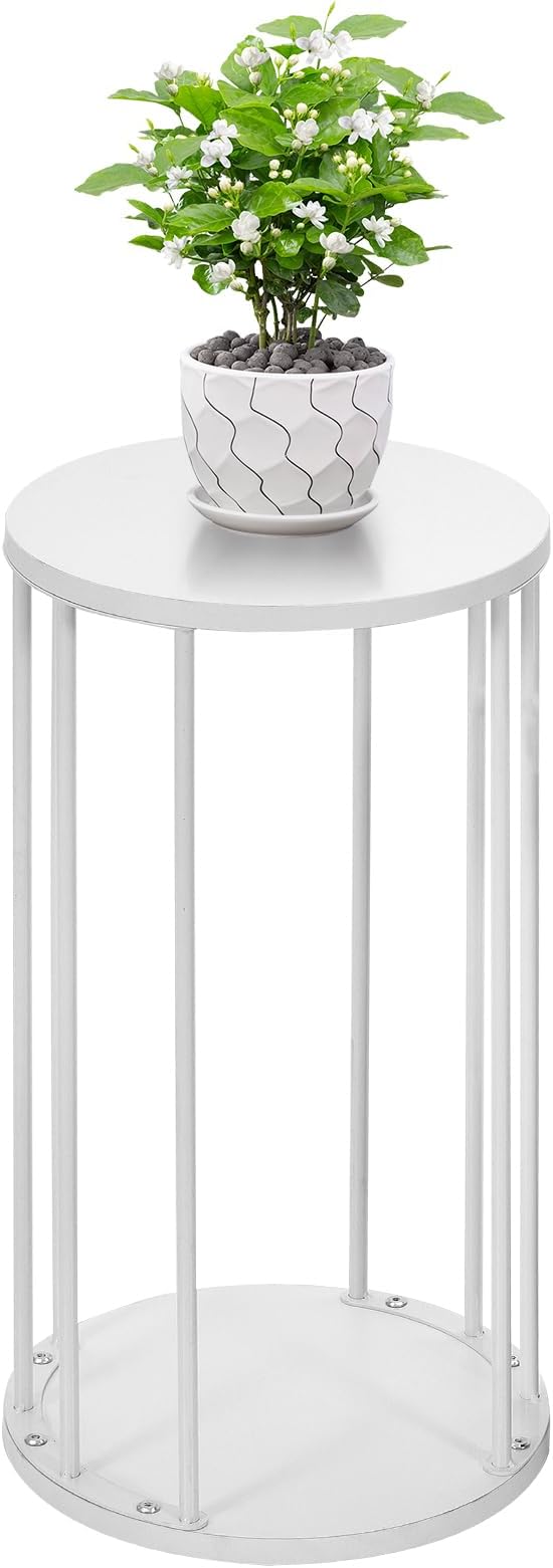 Plant Stand Indoor,small plant stool,Flower Pot Corner stand holder,Mid Century Heavy Duty Metal Tall Home Decor,Modern Round End Table,Small Rustic Display Stand for Living Room,Bedroom(White,21In)