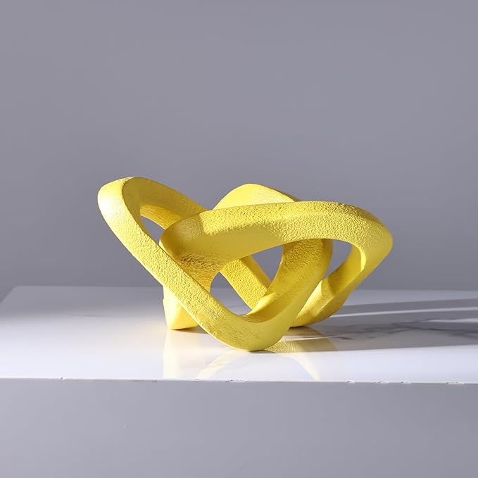 Infinity Knot Sculpture Yellow Knot Decor Object, Abstract Knick Knacks Coffee Table Modern Statue, Yellow Sculpture for Home Living Room Table Ornaments and TV Stand Bookshelf Decorative