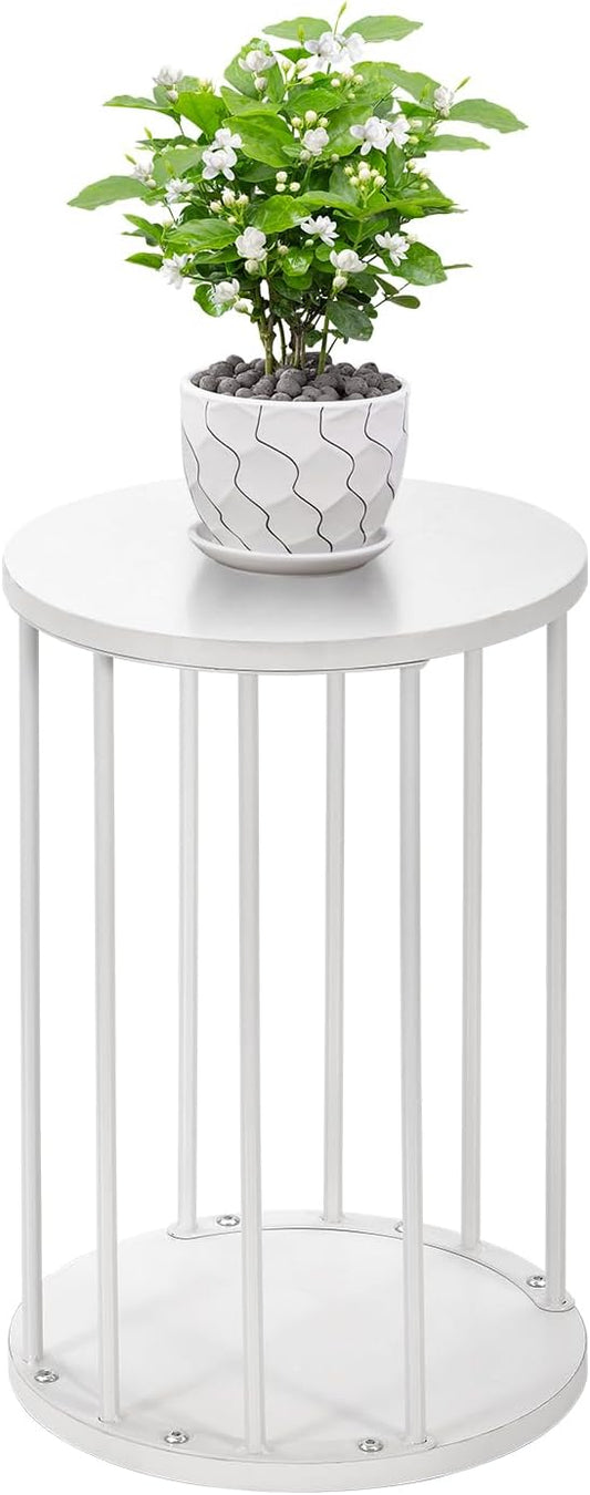 Plant Stand Indoor,small plant stool,Flower Pot Corner stand holder,Mid Century Heavy Duty Metal Tall Home Decor,Modern Round End Table,Small Rustic Display Stand for Living Room,Bedroom(White,18In)
