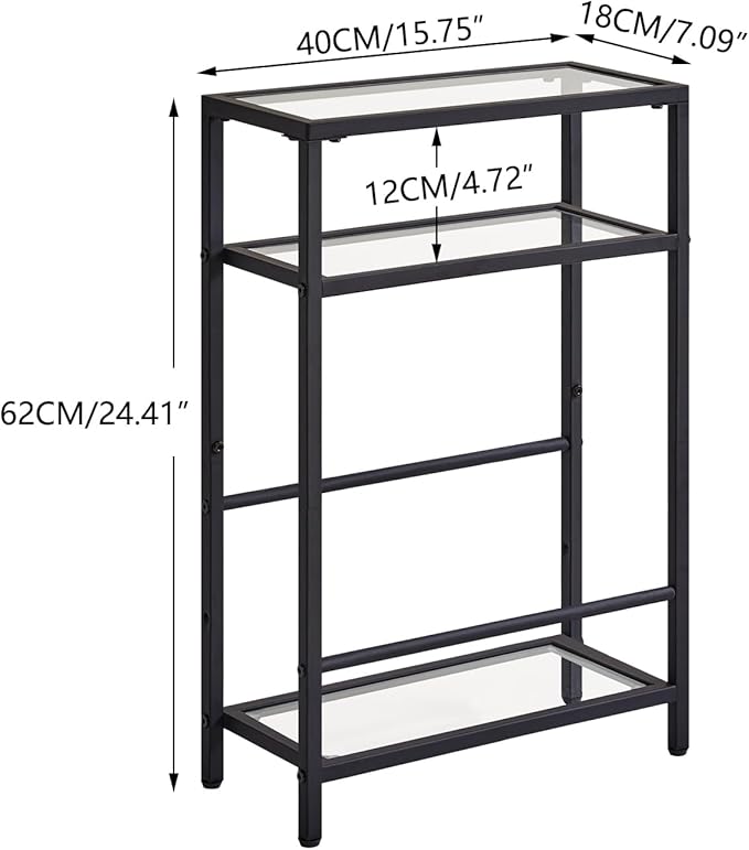 IBUYKE Narrow Side Table with Storage Shelf, 3 Tier Slim End Table,Modern Sofa Table, Small Nightstand, Telephone Table for Small Spaces,for Living Room, Bedroom, Black UTMZ002B