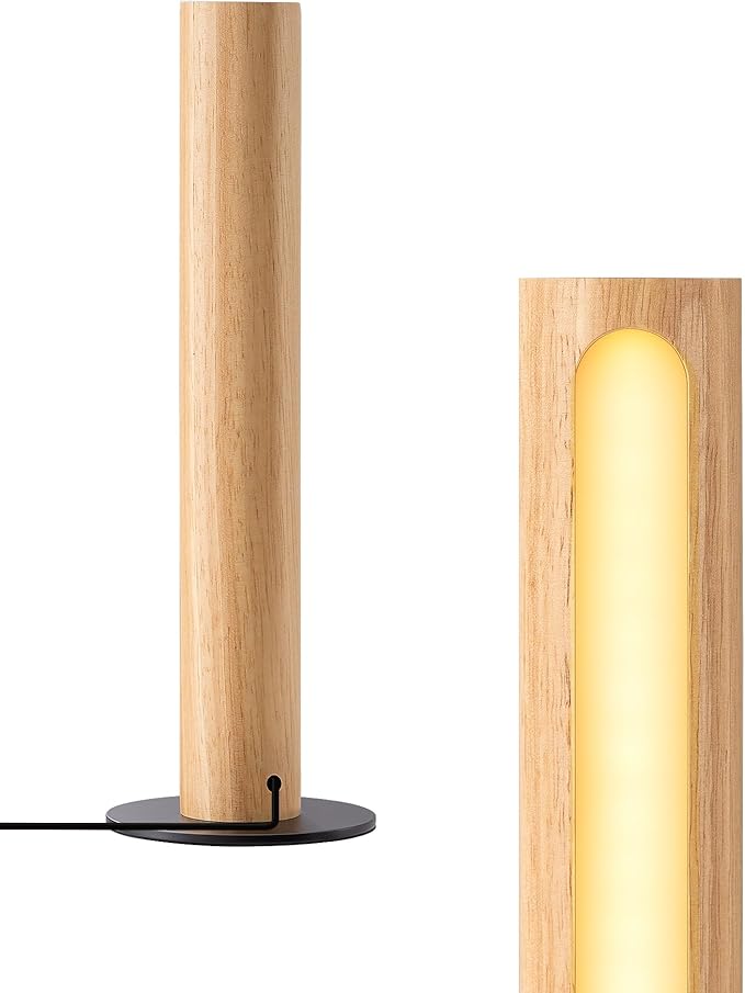 EDISHINE LED Table Lamp, Small Wood Bedside Lamp with Stepless Dimmable & Memory Function, 3 Color Temperature, One-Step Installation, Touch Switch, Modern Nightstand Lamp for Living Room, Bedroom