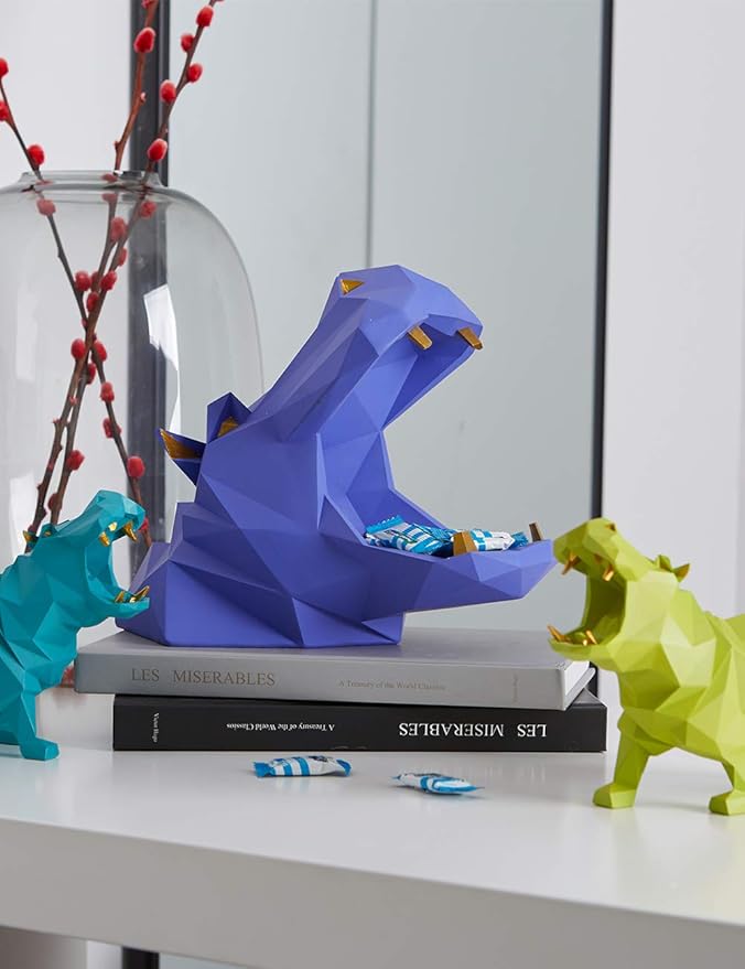 HAUCOZE Hippo Gifts Statue Animal Scupture Figurine Modern Decor Arts Polyresin Green 7.1 inch