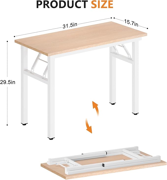 DlandHome Folding Desk Small Desk 31.5 inches Computer Desk for Home Office Folding Table Writing Table for Small Spaces No Assembly Required Pink Oak & White Frame