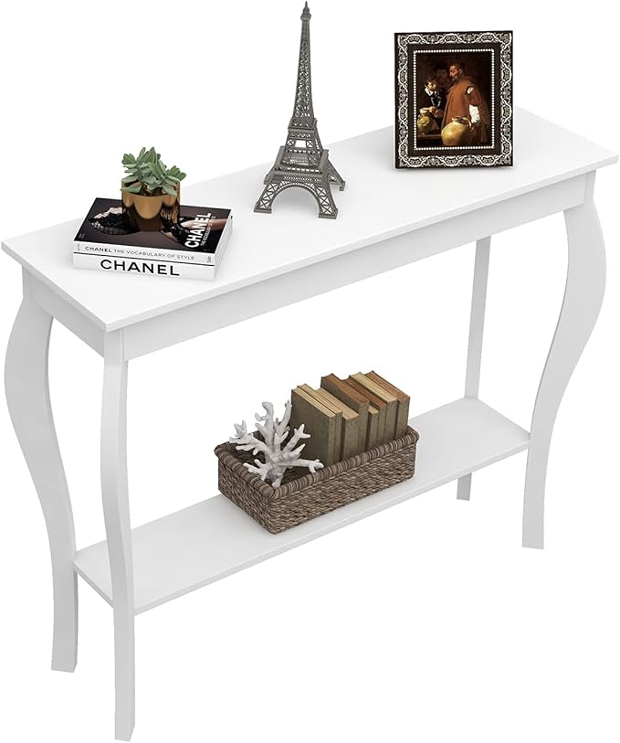 ChooChoo Narrow Console Table, Chic Accent Sofa Table, Entryway Table, White