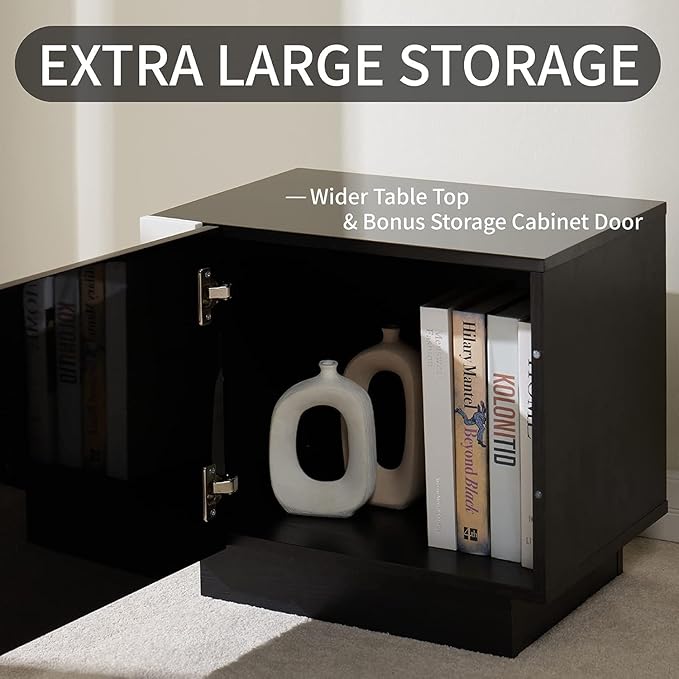 AMERLIFE 2PCS Entertainment Center Side Table Set with Storage, Modern High Gloss End Tables with 2 Cabinet Doors, for Living Room/Bedroom/Office