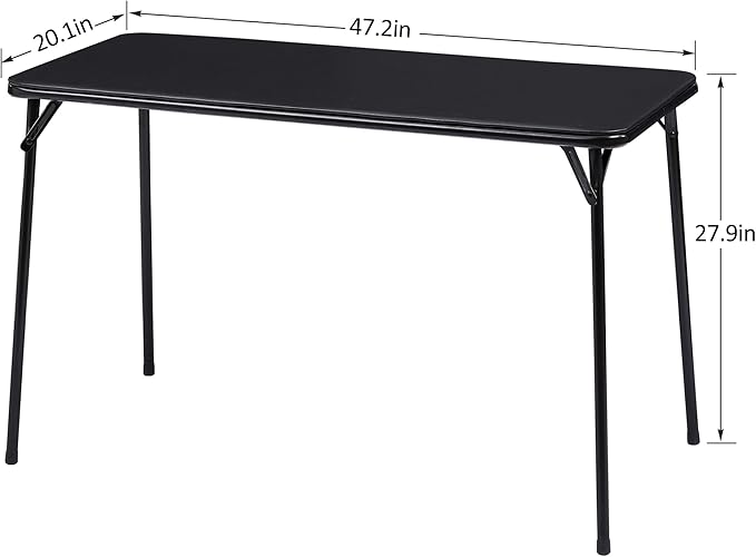 VECELO Folding Table Desk 47’’ with Collapsible Legs & Vinyl Upholstery, No Assembly Needed, Metal, Black