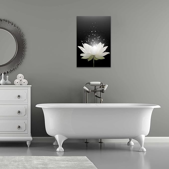 Lotus Flower Canvas Print Pictures Floral Blossom Pictures Bathroom Decor Zen Wall Art Painting Spa Photo Artwork Framed for Spiritual Meditation Yoga Room Ready to Hang (28 x 44inch)