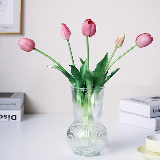 16-inch Premium Real Touch Fake Tulips, Artificial Flowers with Buds, Flexible Stem Easy to Shape, Faux Tulips (Vase not Included), 5-Pack Set of Tender Mauve