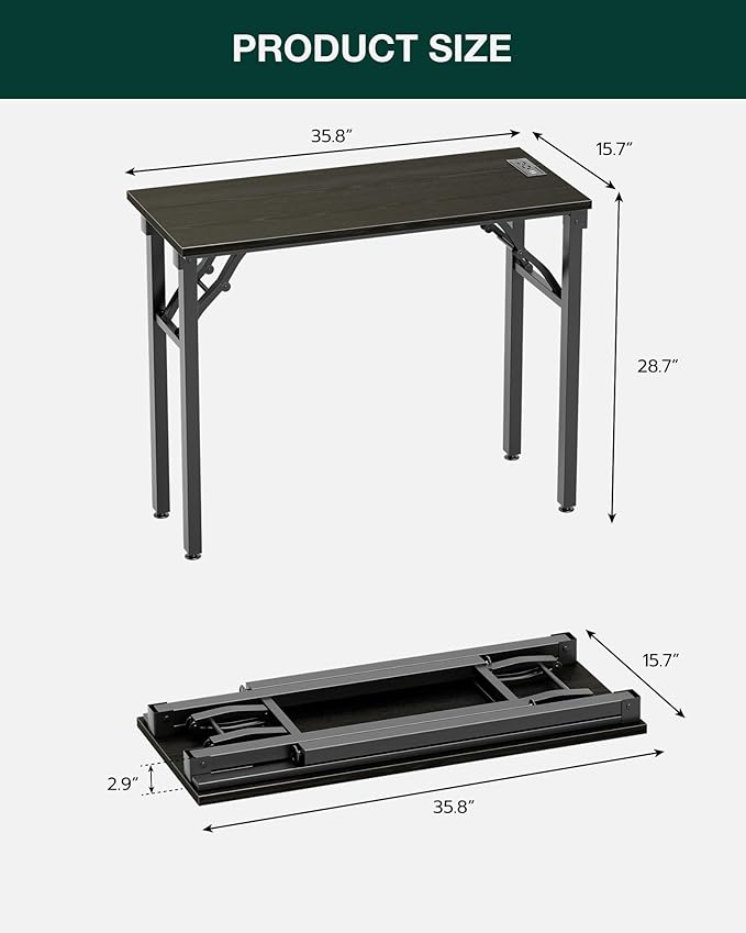 Frylr Small Folding Computer Desk – 35.8 Inch Portable Table for Craft and Study, Lightweight Desk for Small Spaces, Foldable Laptop Table Built-in AC/USB Outlets for Convenience, Dark Oak
