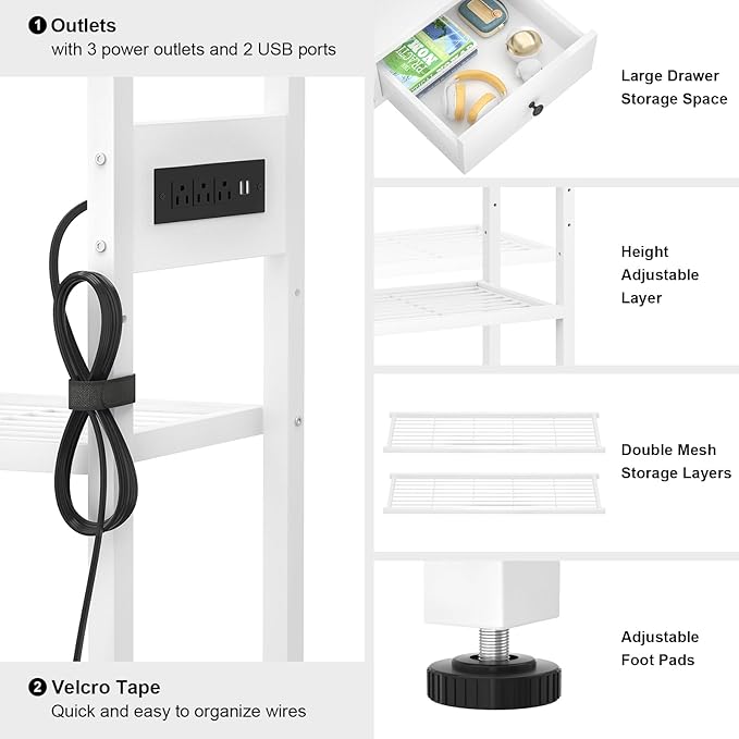 Ecoprsio Entryway Table with Outlets and USB Ports, Console Table with 2 Drawers, Small Sofa Table with Storage Shelves for Living Room, Couch, Hallway, Foyer, Kitchen Counter, 32'', White