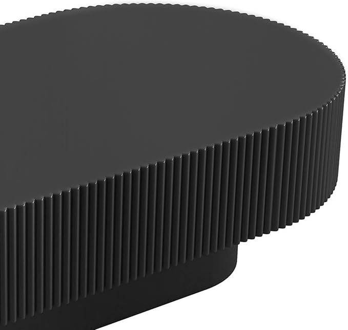 43.3 Inch Oval Drum Coffee Table, Modern Handcraft Fluted Drum Coffee Table, Wooden Oval Center Table Cocktail Table with Stable Pedestal for Living Room Apartment (Black)