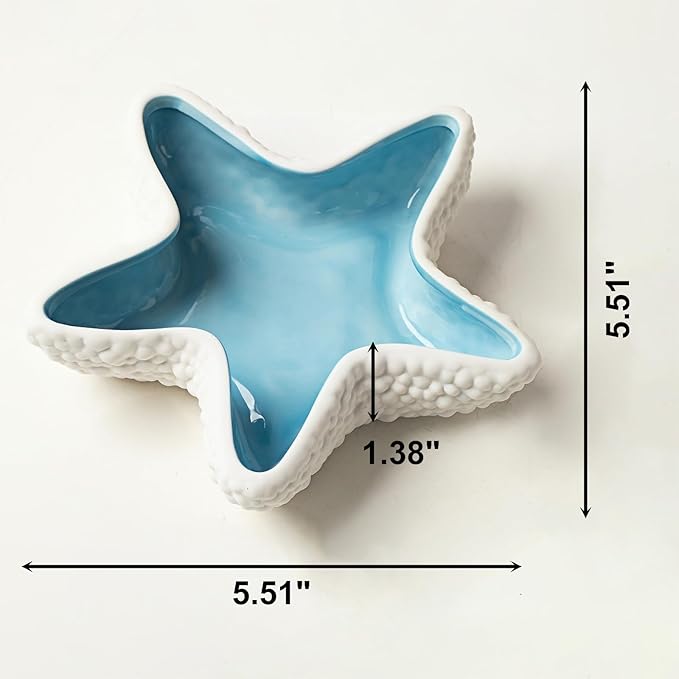 Starfish Jewelry Dish Ceramic Holder Ring Trinket Tray, Ocean-themed Decorative Trinket Dish, Suitable for Mother Friend Sister, Gifts for Women, Home Decor Trinket Dish(Sea Blue)