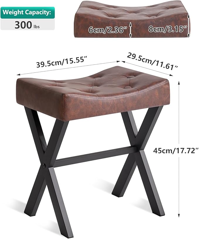 IBUYKE U-Shaped PU Vanity Stool, Square Makeup Chair with X-Leg, Ottoman Seat Footrest Stool, Multi-Use as Small Side Table, for Bedroom, Living Room, Dark Brown WBD019Z