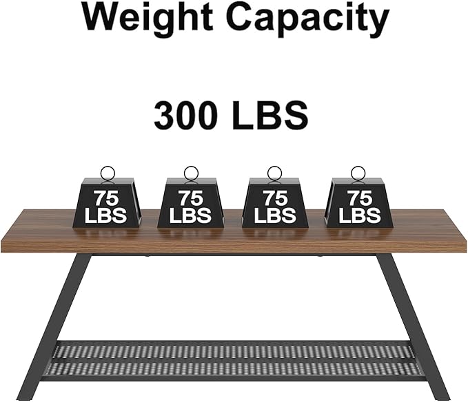 FOLUBAN Modern Coffee Table, Rustic Wood and Metal Center Table with Storage, Industrial Rectangle Cocktail Tea Table for Living Room, Walnut, 47 Inch