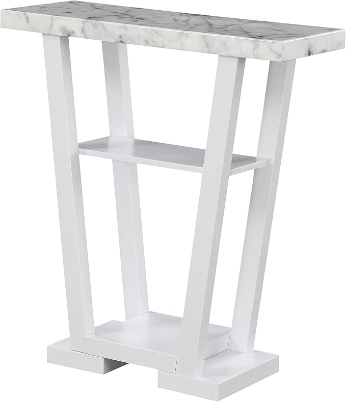Convenience Concepts Newport V Console Table 31.5" - Modern Sofa Table with Storage Shelves, Narrow Entryway Hall Table for Living Room, Display Accent Table, White Faux Marble/White