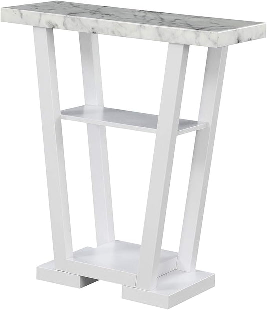 Convenience Concepts Newport V Console Table 31.5" - Modern Sofa Table with Storage Shelves, Narrow Entryway Hall Table for Living Room, Display Accent Table, White Faux Marble/White
