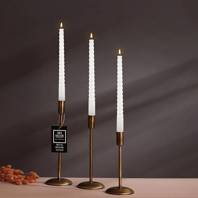 12 Pack White Spiral Taper Candles,Smooth Flame,7+Hour Burn Time,The Perfect Choice for Halloween&Multiple Purposes.
