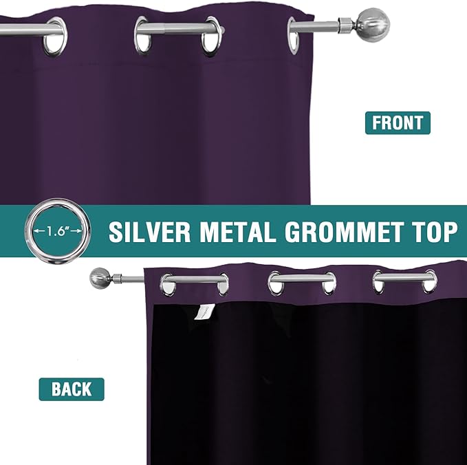 ChrisDowa 100% Blackout Curtains 80 inch Long for Bedroom with Black Liner, 2 Thick Layers Total Blackout Thermal Insulated Grommet Window Curtains 2 Panels Set (Royal Purple, 52 x 80 Inch)