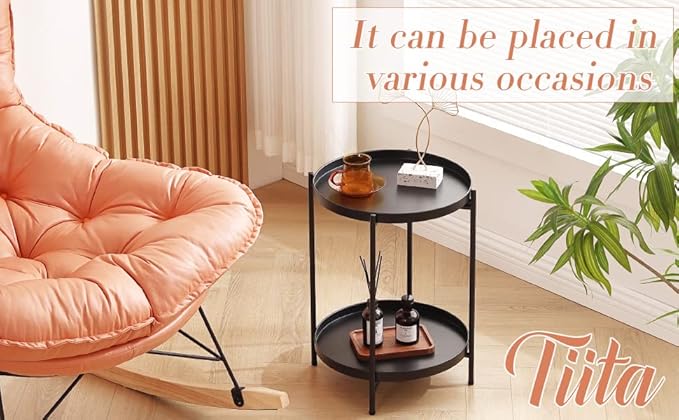 Tiita 2 Pack Round End Table Mental 2-Tier Side Table Nightstand/Small Iron Tables Accent Coffee Table for Living Room Bedroom Office Small Space