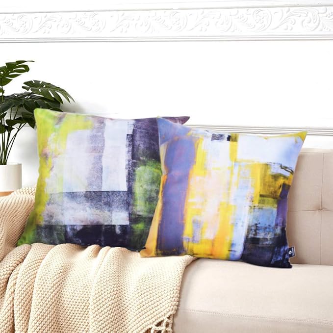 Yellow and Grey Art Artwork Modern Decorative Gray Home Decorative Throw Pillows Covers Cushion Cover for Bedroom Sofa Living Room 18X18 Inches Set of 2