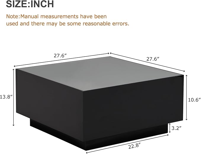 Modern White LED Coffee Table with 5mm Frosted Tempered Glass Top, High Gloss Finish, 16-Color App-Controlled Lights, Sturdy MDF Base, Easy Assembly, 27.56"x27.56"x13.78"