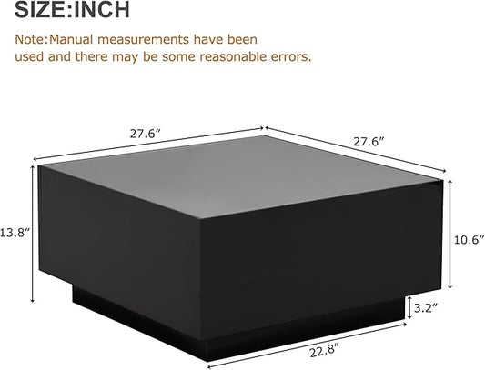 Modern White LED Coffee Table with 5mm Frosted Tempered Glass Top, High Gloss Finish, 16-Color App-Controlled Lights, Sturdy MDF Base, Easy Assembly, 27.56"x27.56"x13.78"