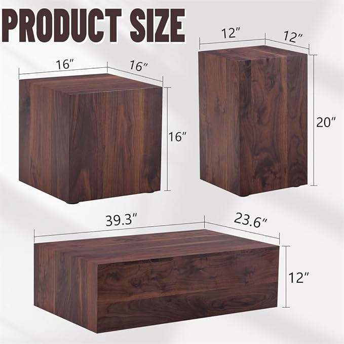 Coffee Table Set for 3, Modern Living Room Table Set, Wood Center Table Set, No Assembly Required - Ready to Use