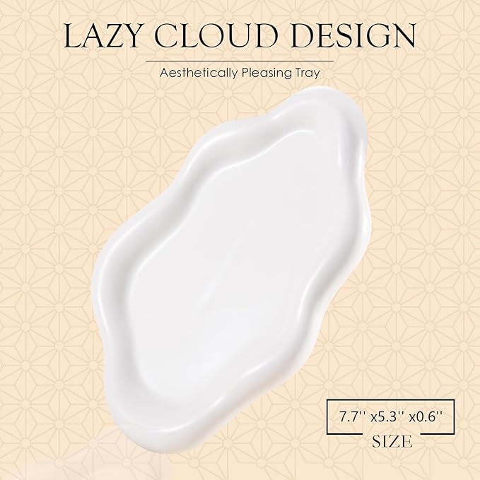 Ceramic Jewelry Tray Trinket Dish, Decorative Cloud Vanity Key Tray for Women, Ring Holder Dish, Cute Jewelry Plate Bowl Room Decor Aesthetic, White, Medium