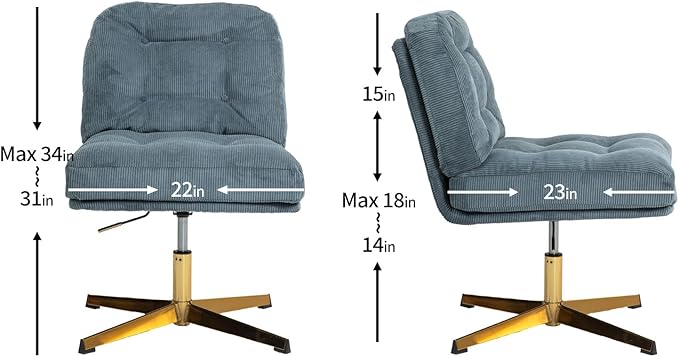 ZOBIDO Modern Accent Corduroy Chairs Comfy Upholstered Vanity Chairs for Bedroom Armchair Dining Chairs with Golden Metal Legs Desk Chair for Living Room(Blue